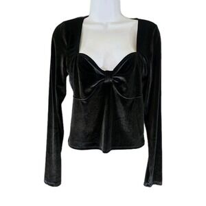 Hollister Top Womens Large Black Velvet Long Sleeve Witchy WhimsiGoth Y2k Fairy